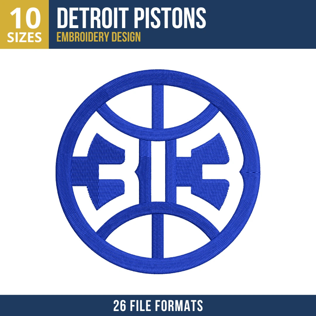 Detroit Pistons 313 Basketball Embroidery Design
