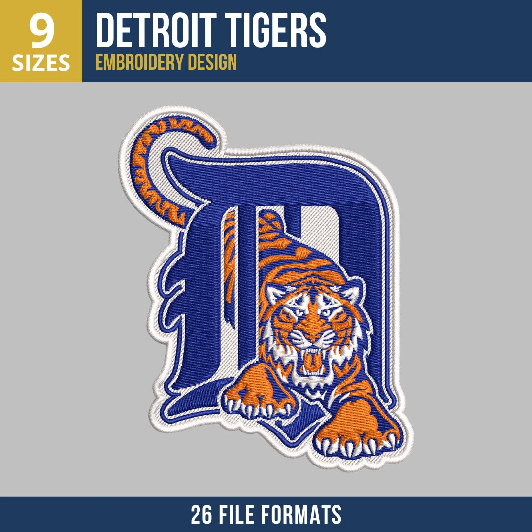Detroit Tigers Walking Tiger Old English D Embroidery Design
