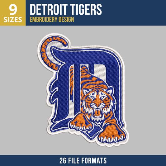 Detroit Tigers Walking Tiger Old English D Embroidery Design