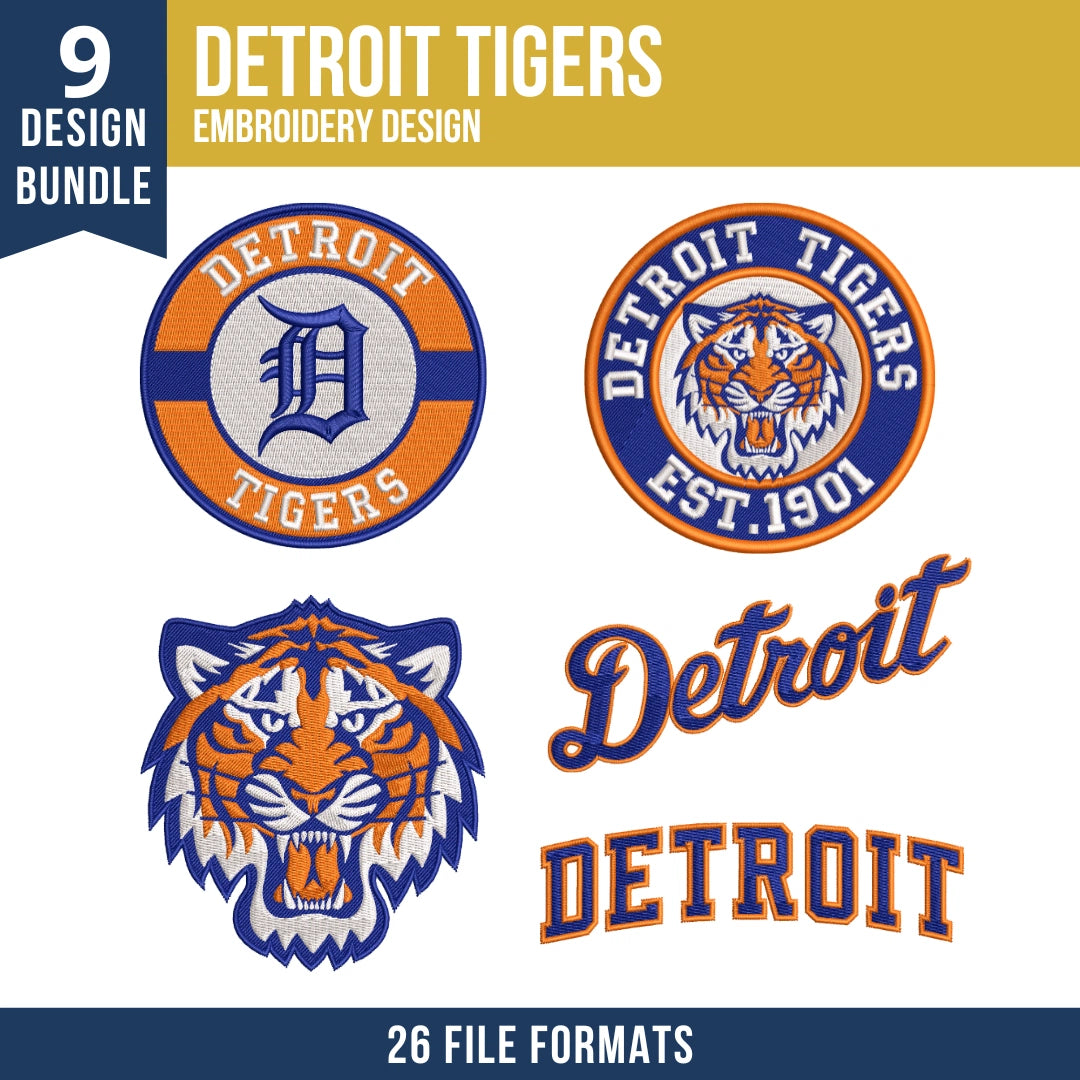 Detroit Tigers Embroidery Design Bundle – 9 MLB Designs