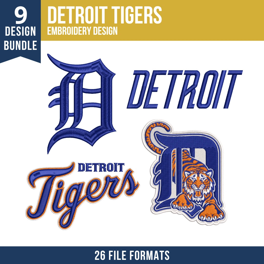 Detroit Tigers Embroidery Design Bundle – 9 MLB Designs