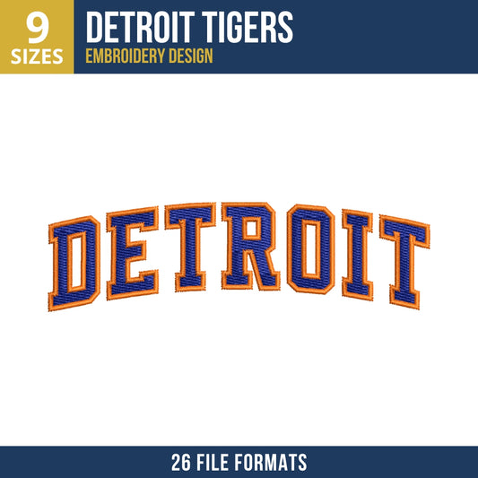 Detroit Tigers Arched Wordmark Embroidery Design