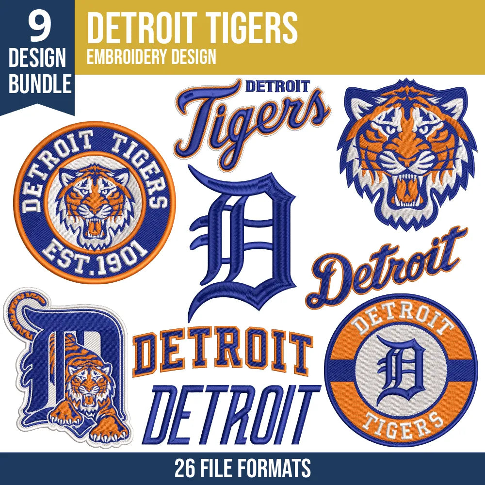 Detroit Tigers Embroidery Design Bundle – 9 MLB Designs