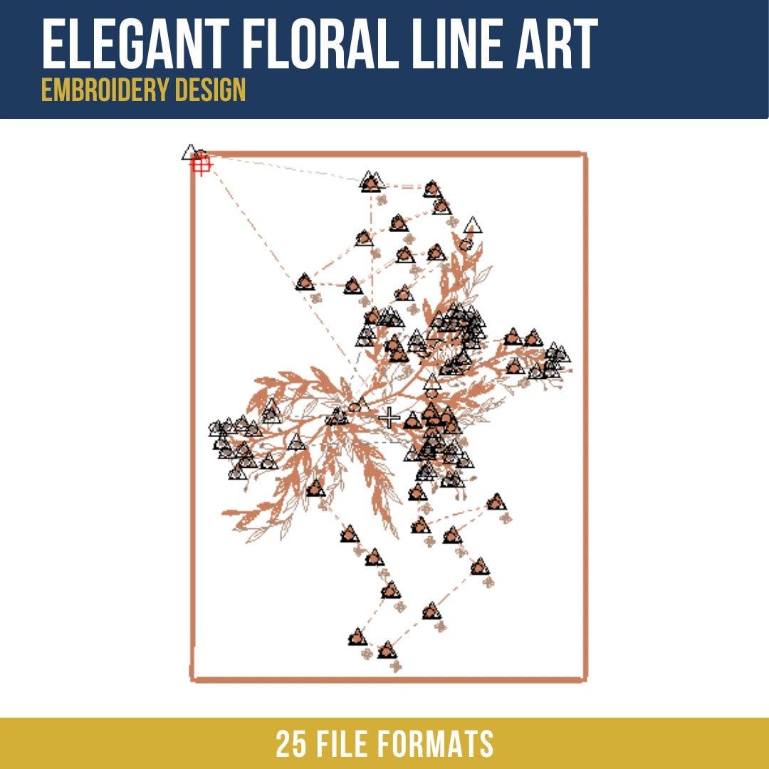 Elegant Floral Line Art Embroidery Design