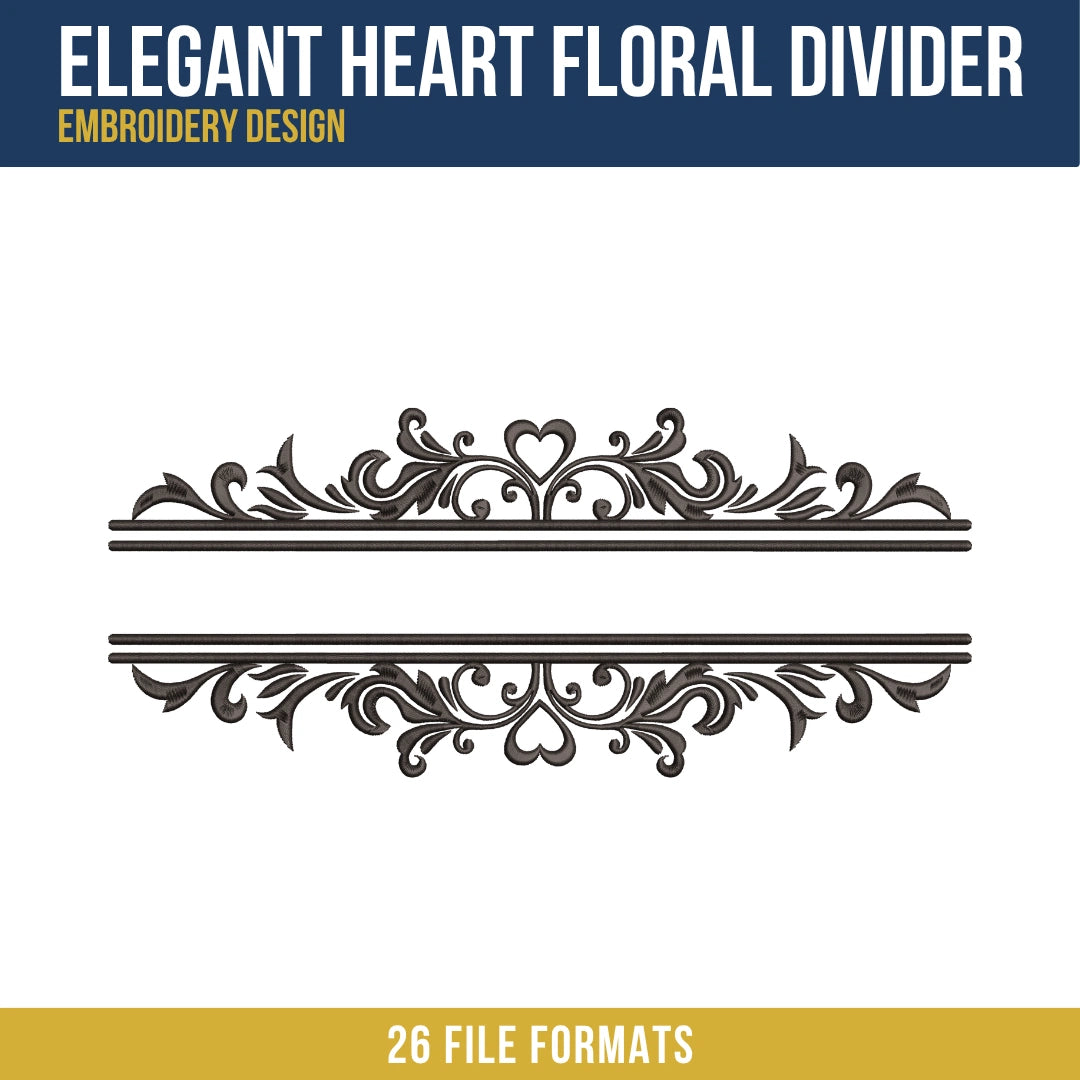 Elegant Heart Floral Divider Embroidery Design