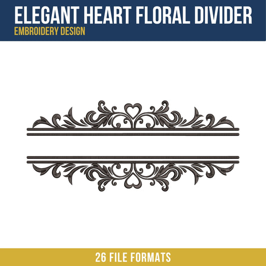 Elegant Heart Floral Divider Embroidery Design