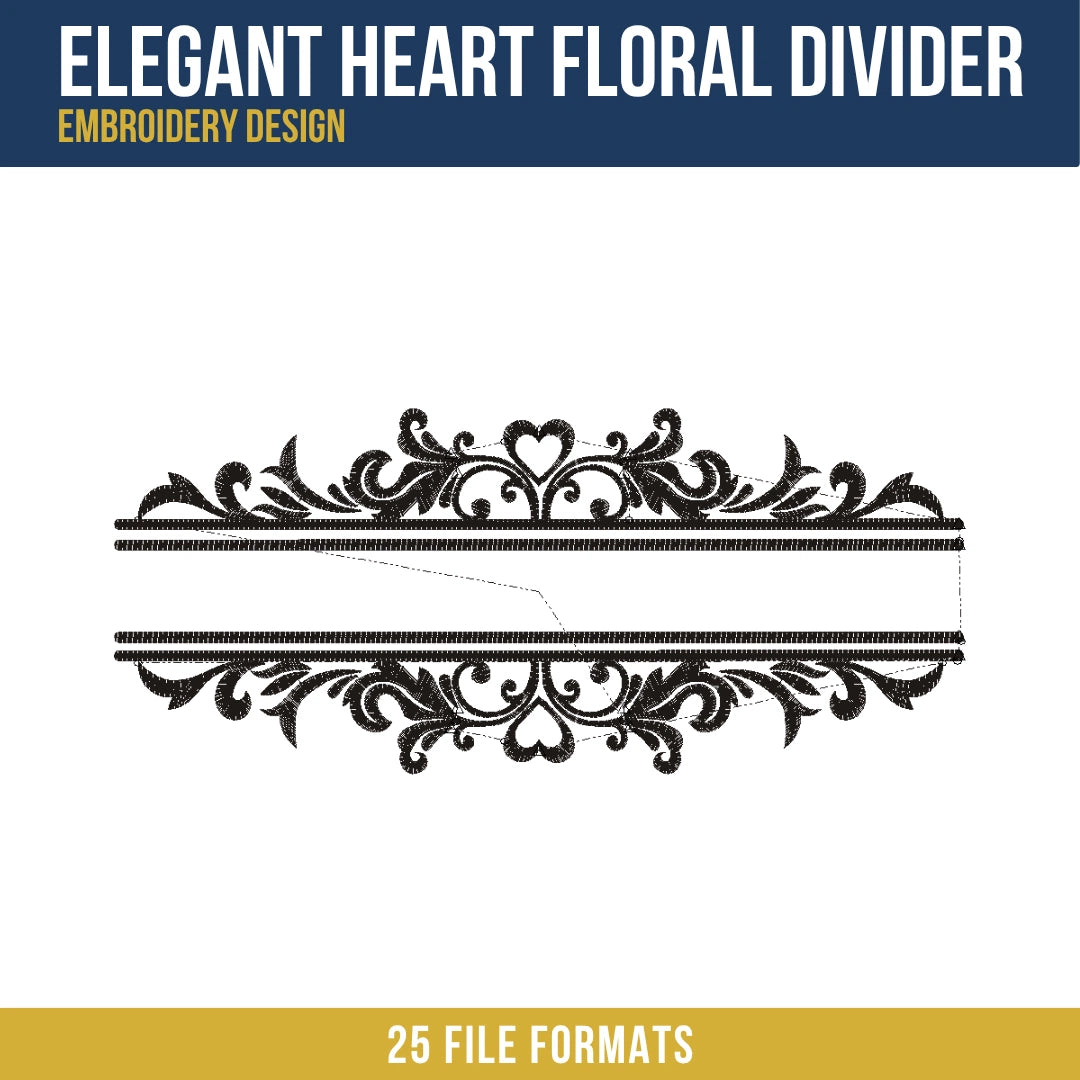 Elegant Heart Floral Divider Embroidery Design