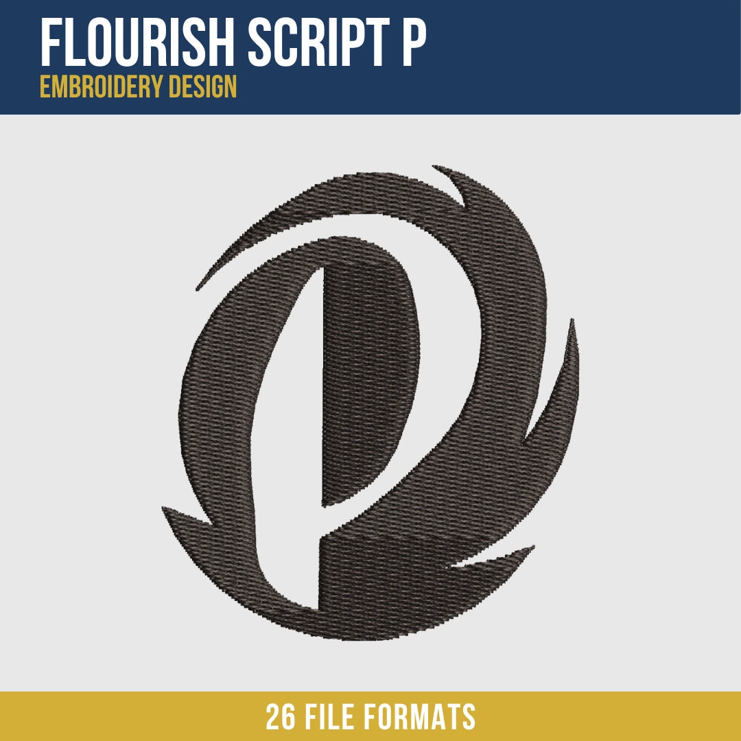 Flourish Script P Embroidery Design