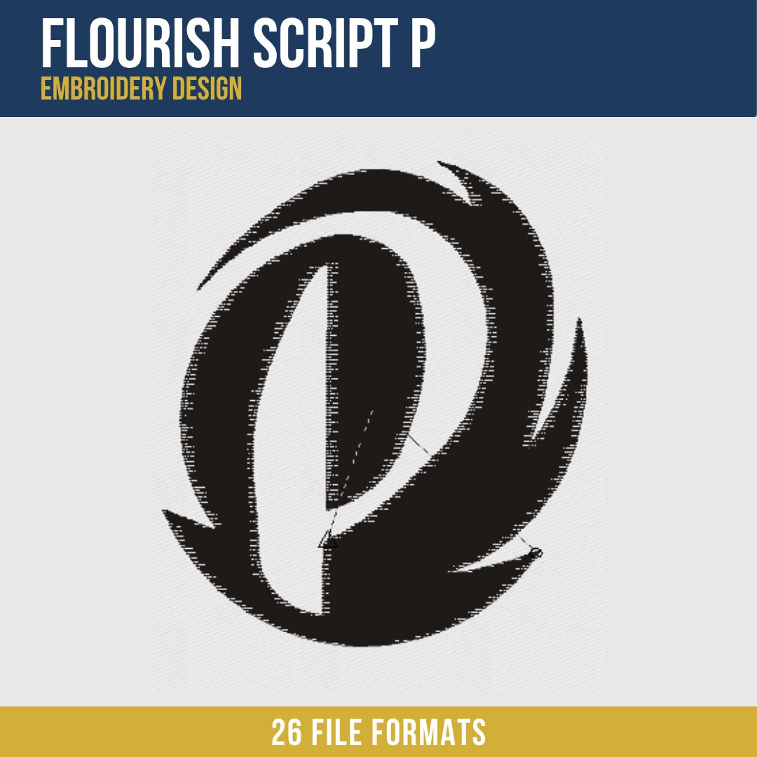 Flourish Script P Embroidery Design
