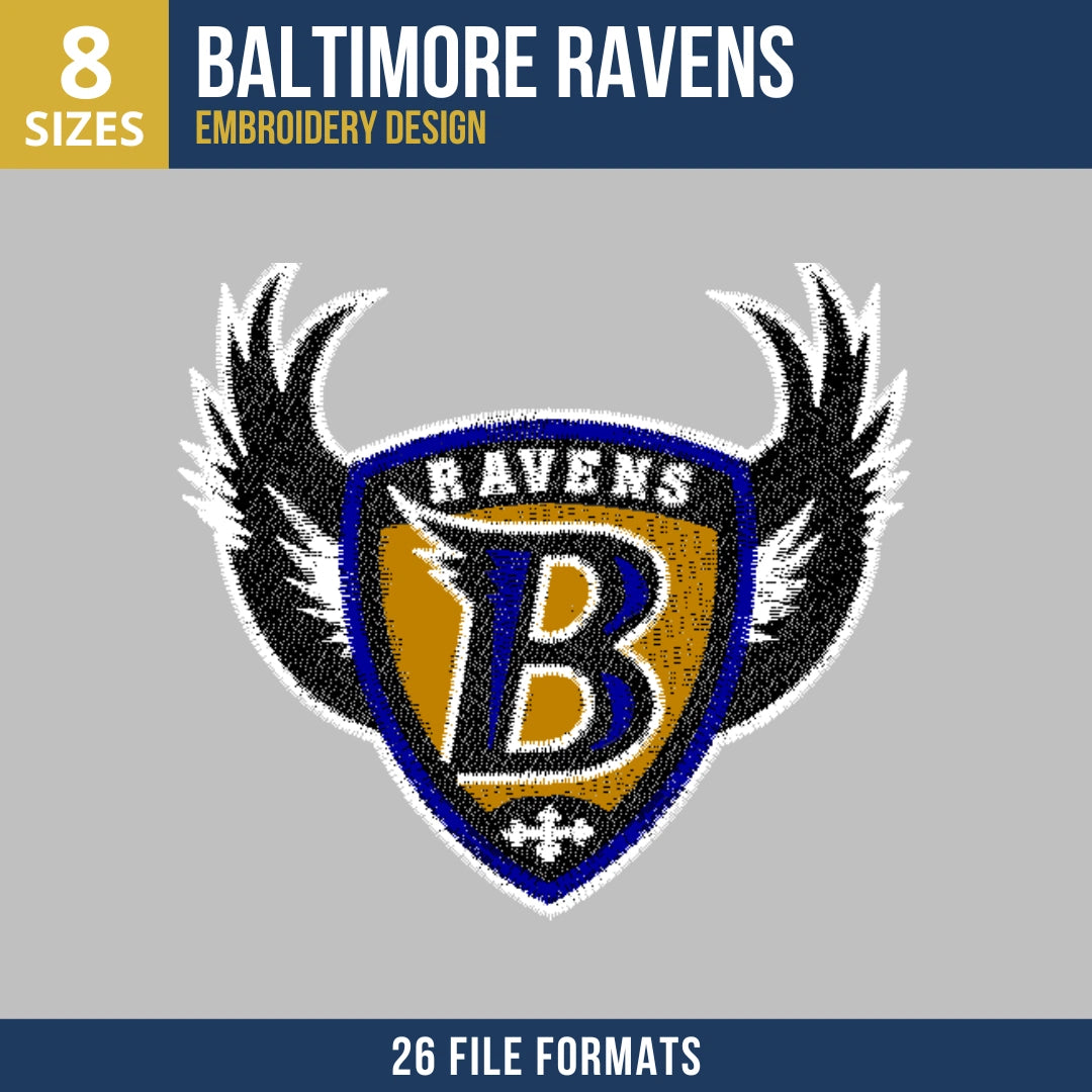 Baltimore Ravens Winged Shield Crest Embroidery Design