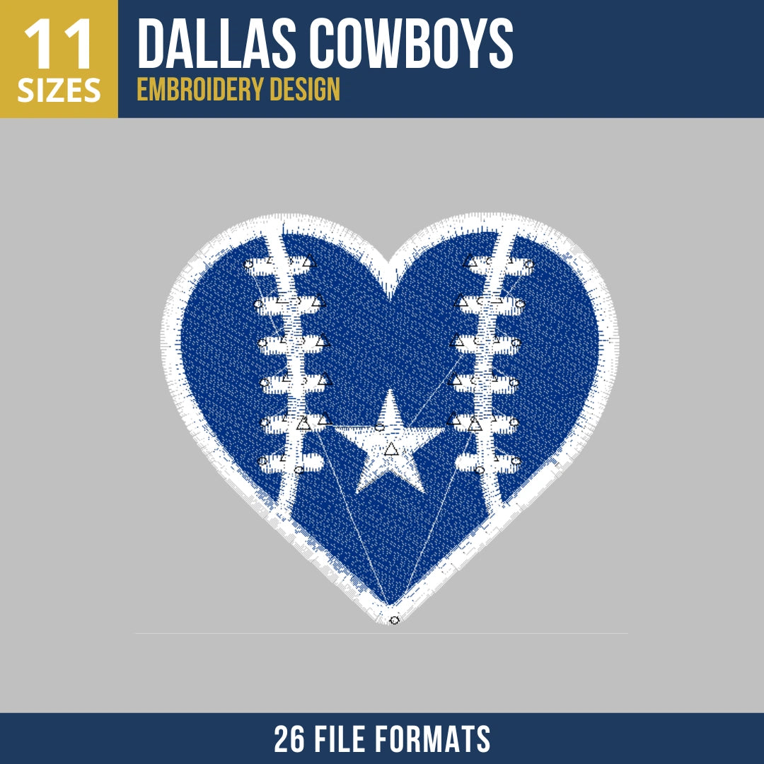 Dallas Cowboys Heart Football Embroidery Design