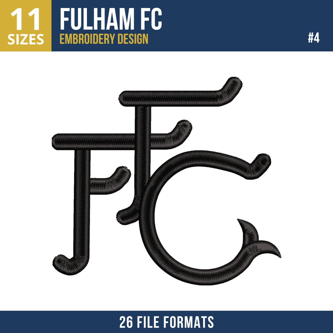 Fulham FC Embroidery Design Bundle – 4 Premier League Designs, 26 Formats