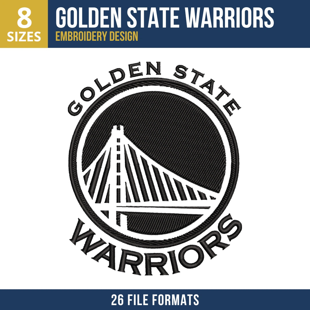 Golden State Warriors Monochrome Circular Bridge Embroidery Design