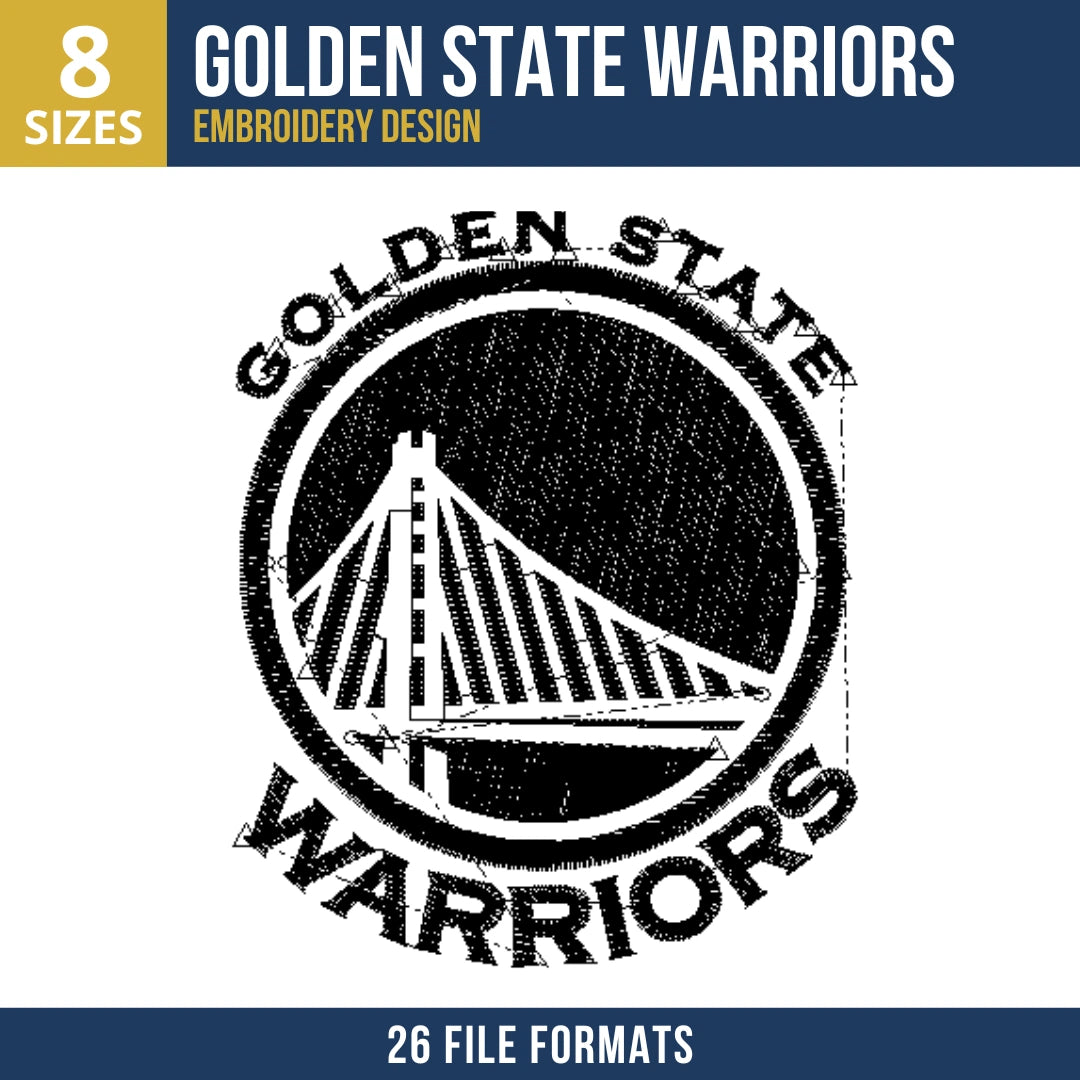 Golden State Warriors Monochrome Circular Bridge Embroidery Design