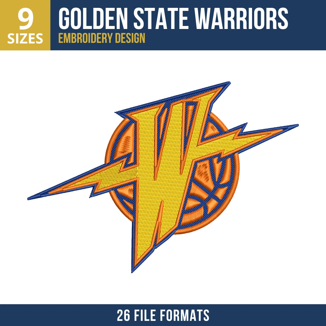 Golden State Warriors Lightning Bolt W Embroidery Design