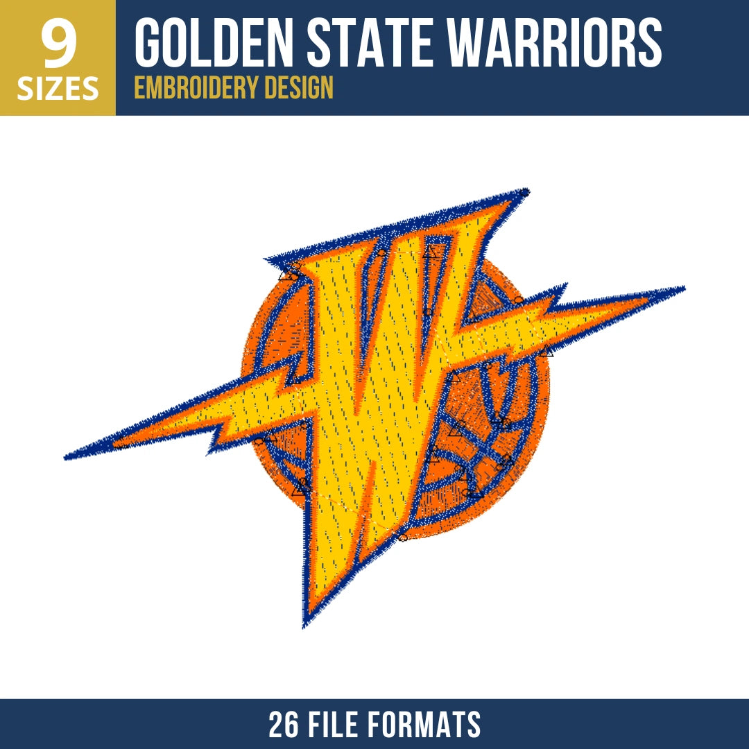 Golden State Warriors Lightning Bolt W Embroidery Design