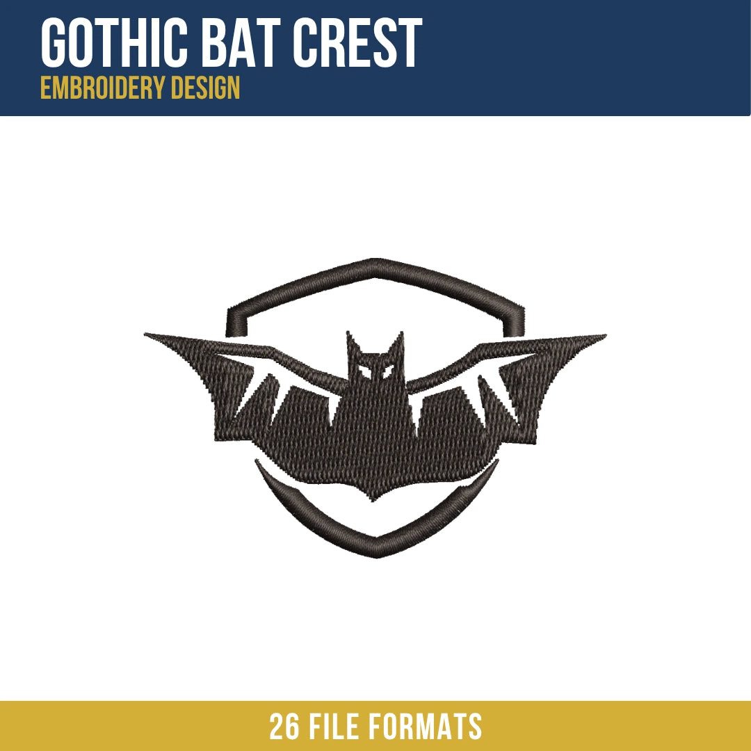 Gothic Bat Crest Embroidery Design