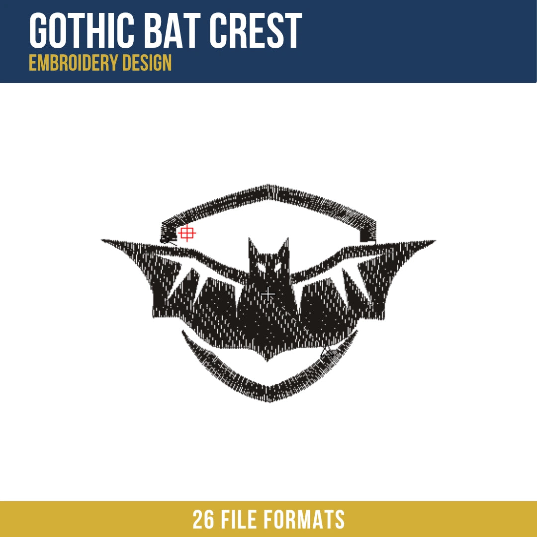 Gothic Bat Crest Embroidery Design