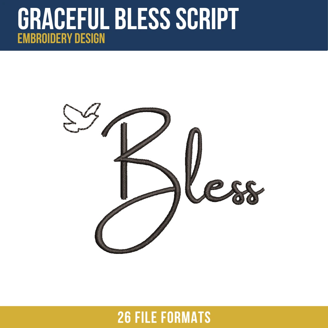Graceful Bless Script Embroidery Design