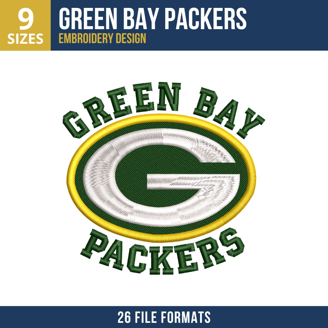 Green Bay Packers G Oval Circle Wordmark Embroidery Design