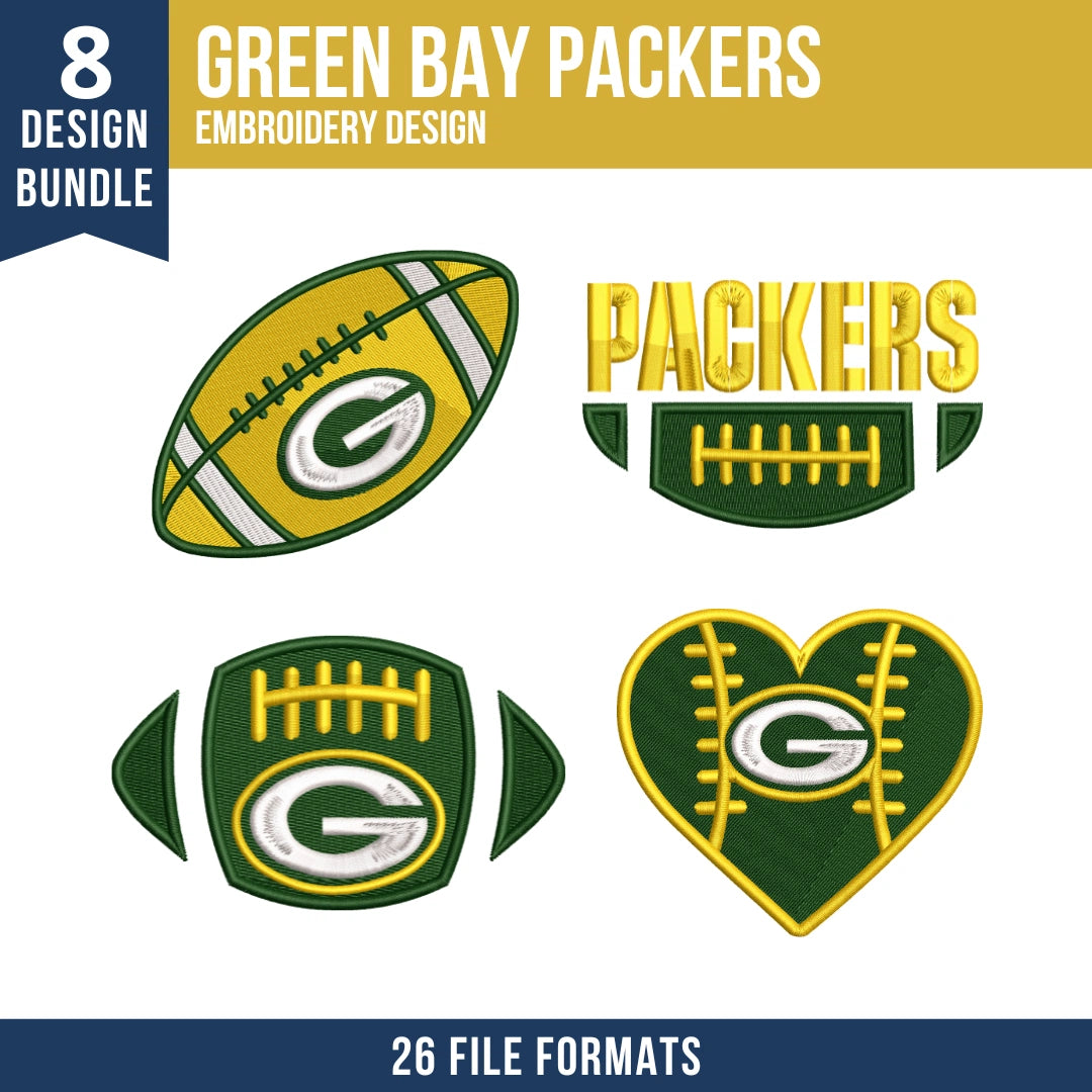 Green Bay Packers Embroidery Bundle 8 Designs
