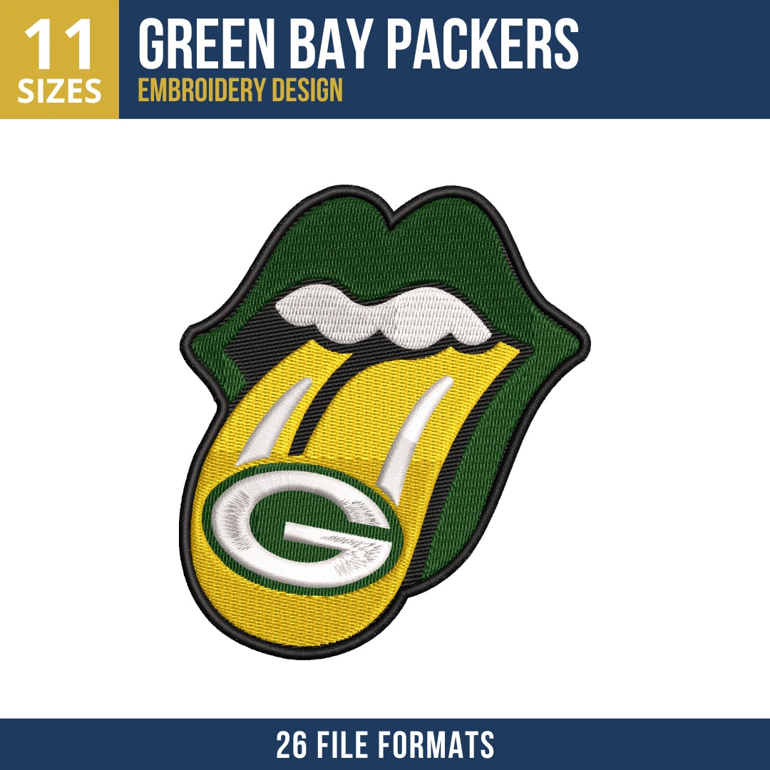 Green Bay Packers Lips Tongue G Logo Embroidery Design