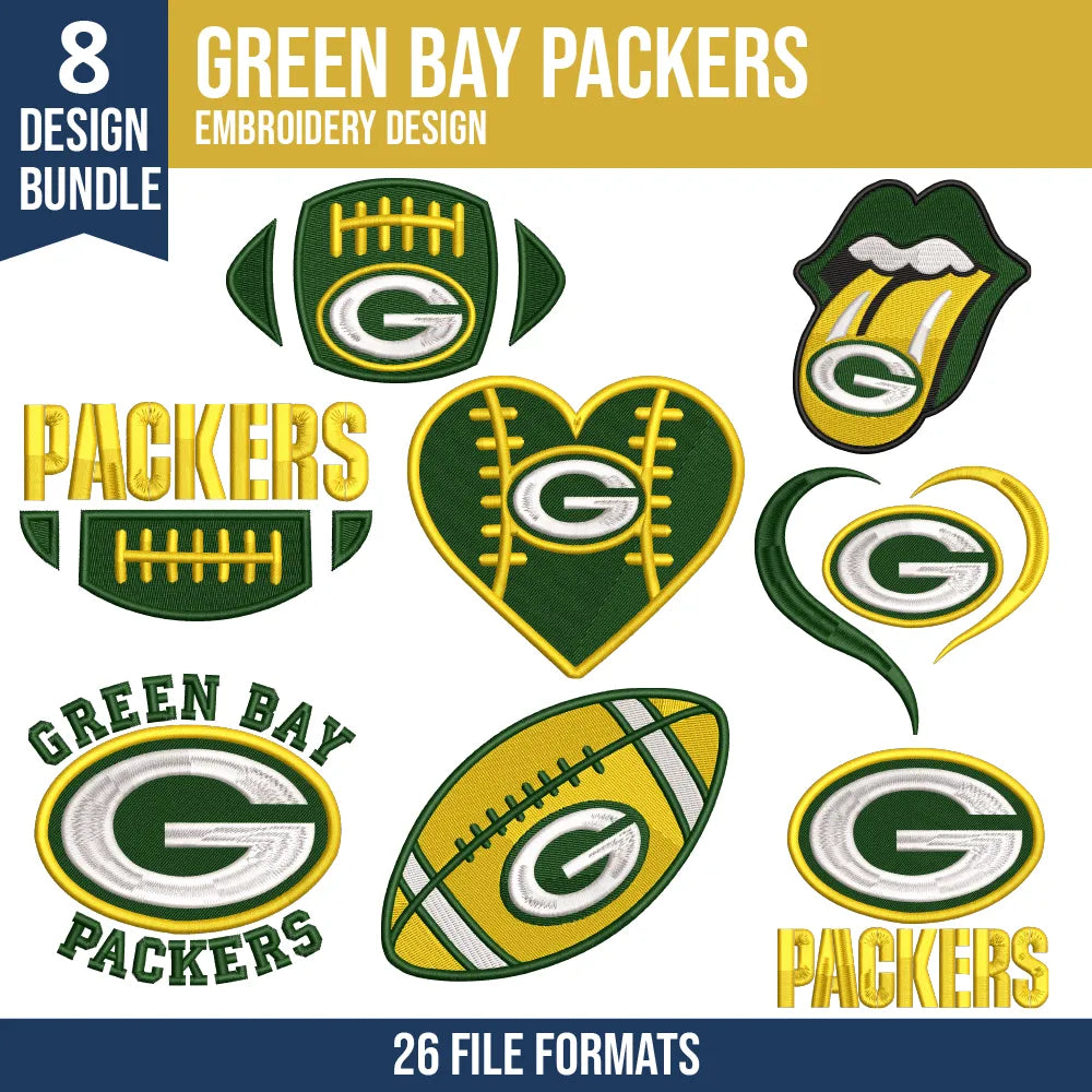 Green Bay Packers Embroidery Bundle 8 Designs