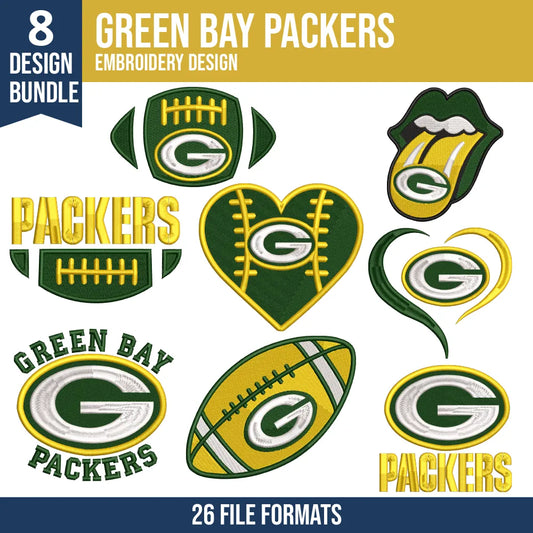 Green Bay Packers Embroidery Bundle 8 Designs
