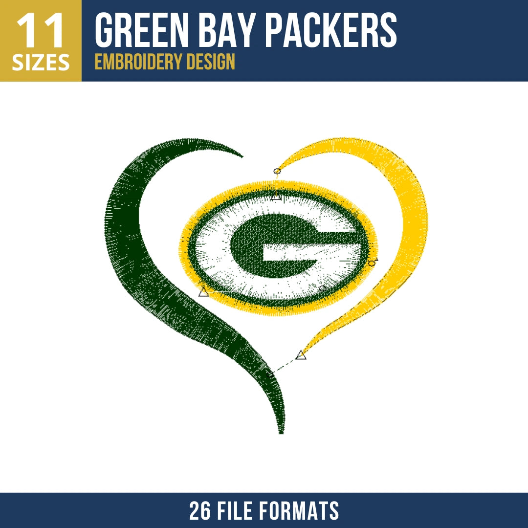 Green Bay Packers Heart G Logo Embroidery Design