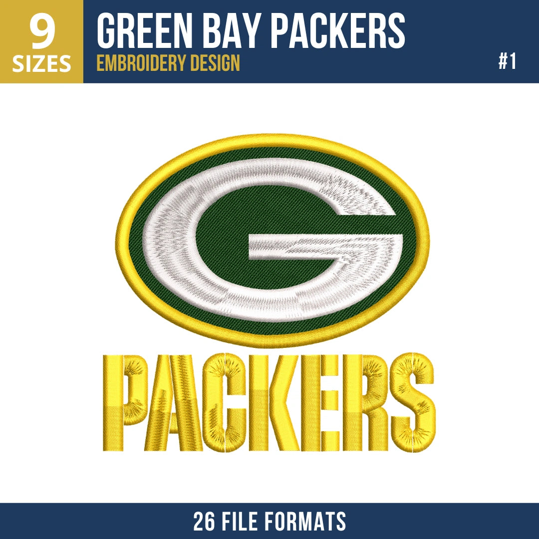 Green Bay Packers Embroidery Bundle 8 Designs