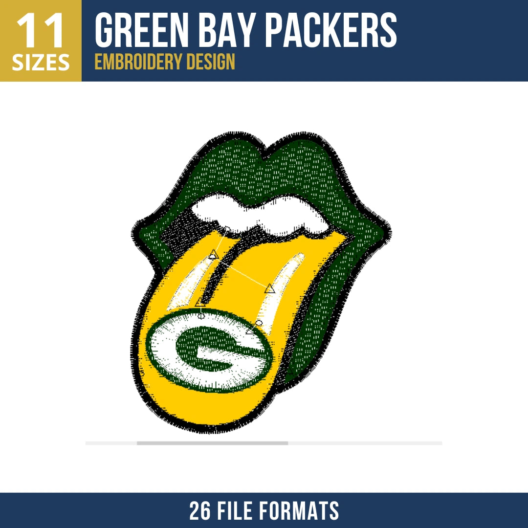 Green Bay Packers Lips Tongue G Logo Embroidery Design