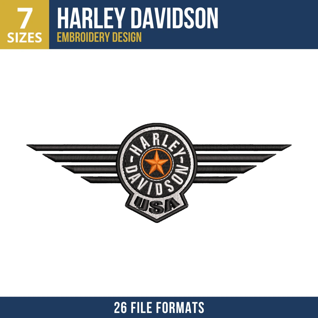 Harley-Davidson Winged USA Medallion Embroidery Design