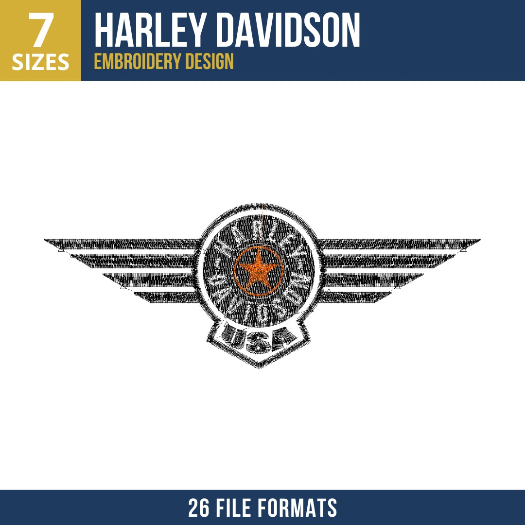 Harley-Davidson Winged USA Medallion Embroidery Design