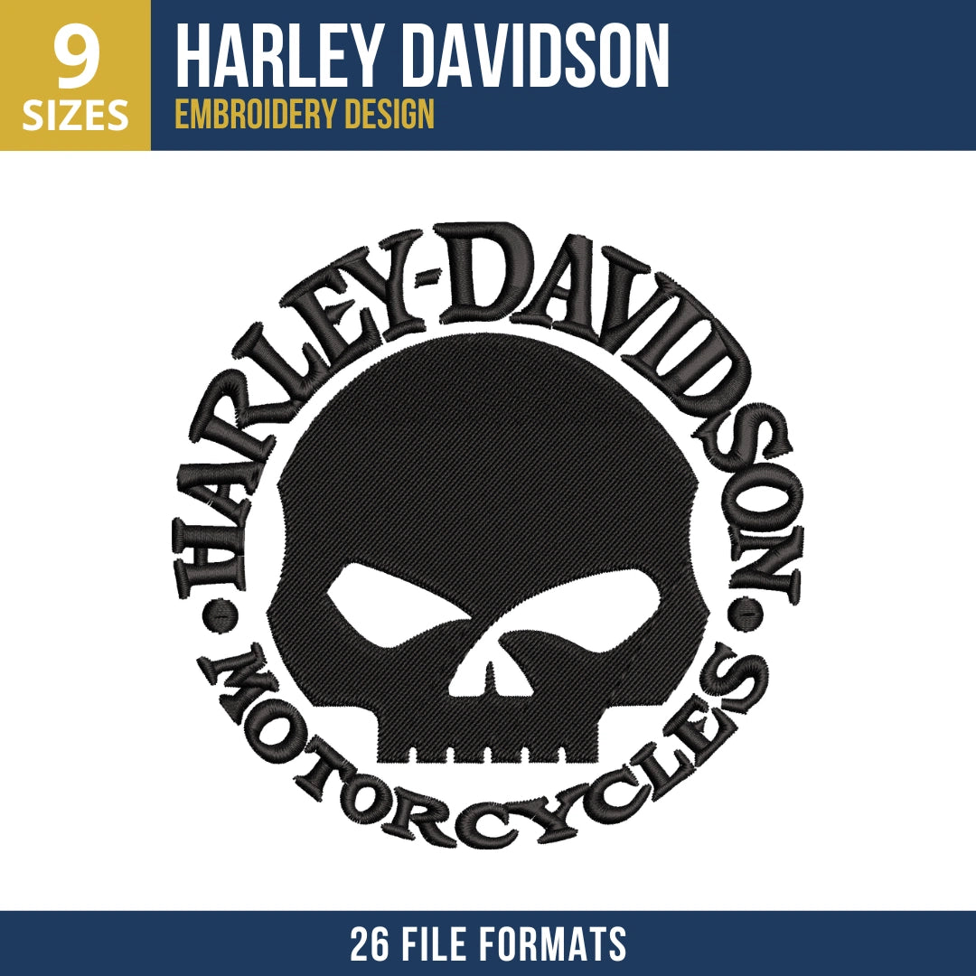 Harley-Davidson Skull Ring Willie G Logo Embroidery Design