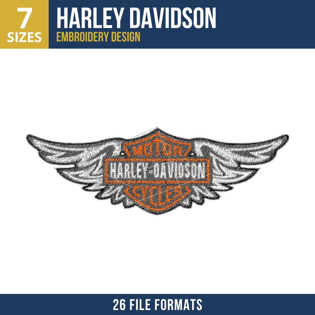 Harley-Davidson Winged Shield Badge Embroidery Design