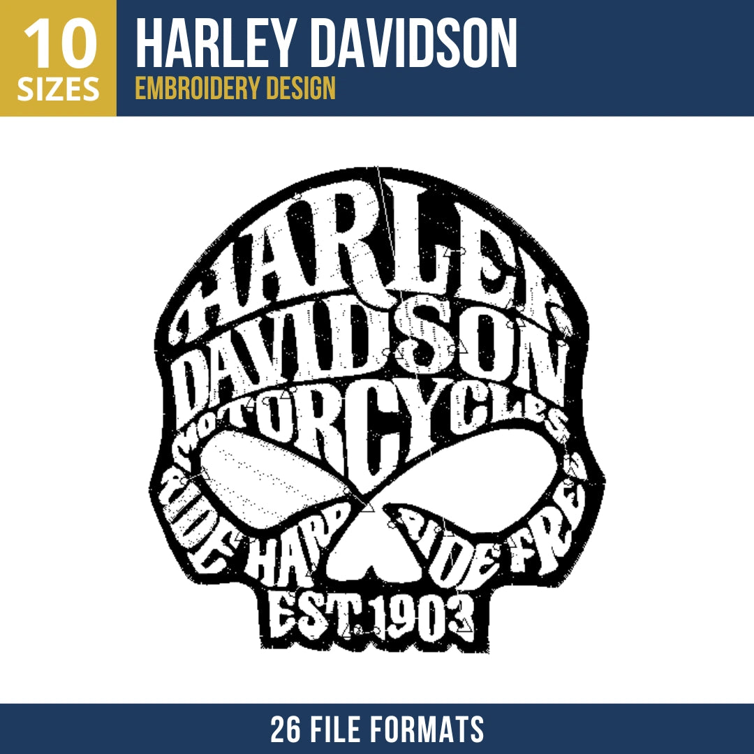 Harley-Davidson Ride Hard Skull Patch Embroidery Design