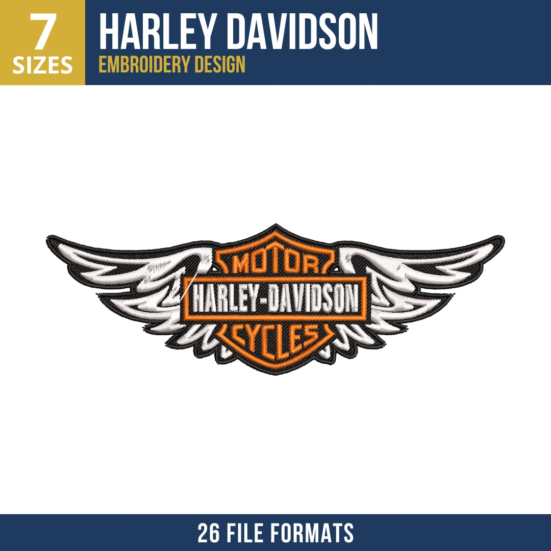 Harley-Davidson Winged Shield Badge Embroidery Design