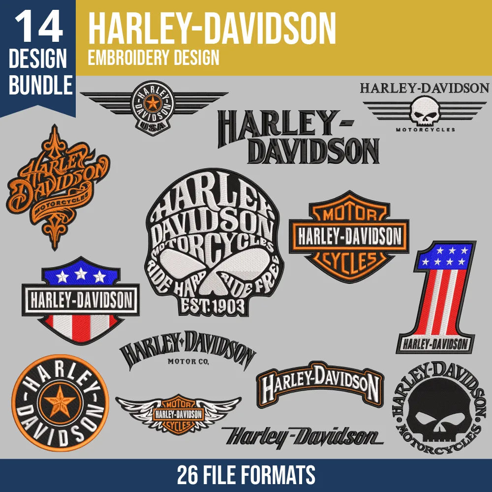Harley-Davidson Embroidery Design Bundle