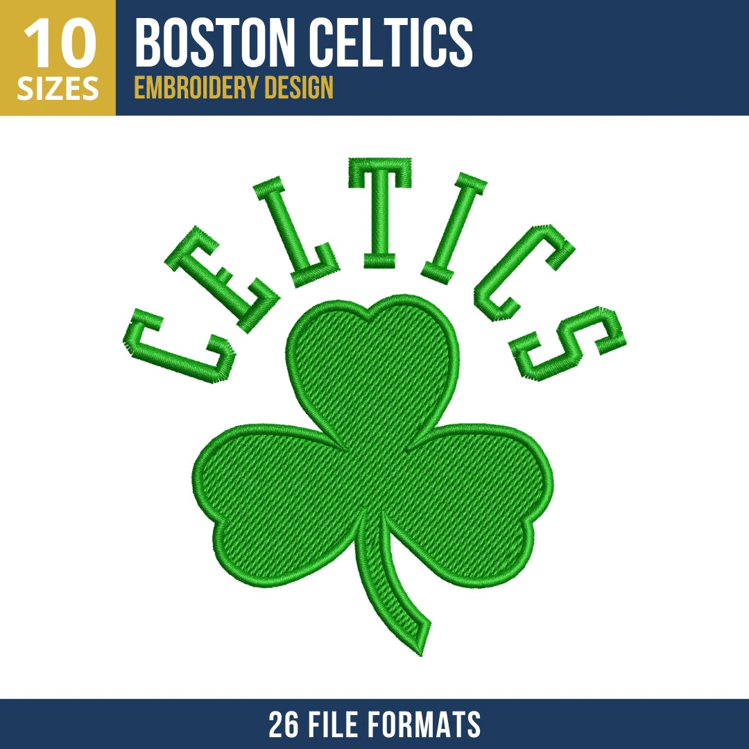 Boston Celtics Shamrock Clover Basketball Embroidery Design