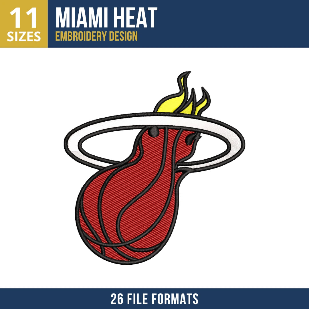 Miami Heat Classic Flaming Basketball Embroidery Design