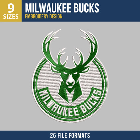 Milwaukee Bucks Deer Mascot Circle Badge Basketball Embroidery Design