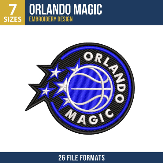 Orlando Magic Blue Star Badge Basketball Embroidery Design