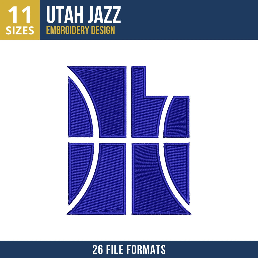 Utah Jazz Modern Block Logo Basketball Embroidery Design
