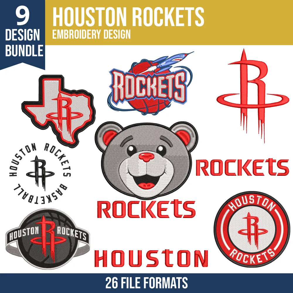 Houston Rockets Embroidery Design Bundle | 9 Designs