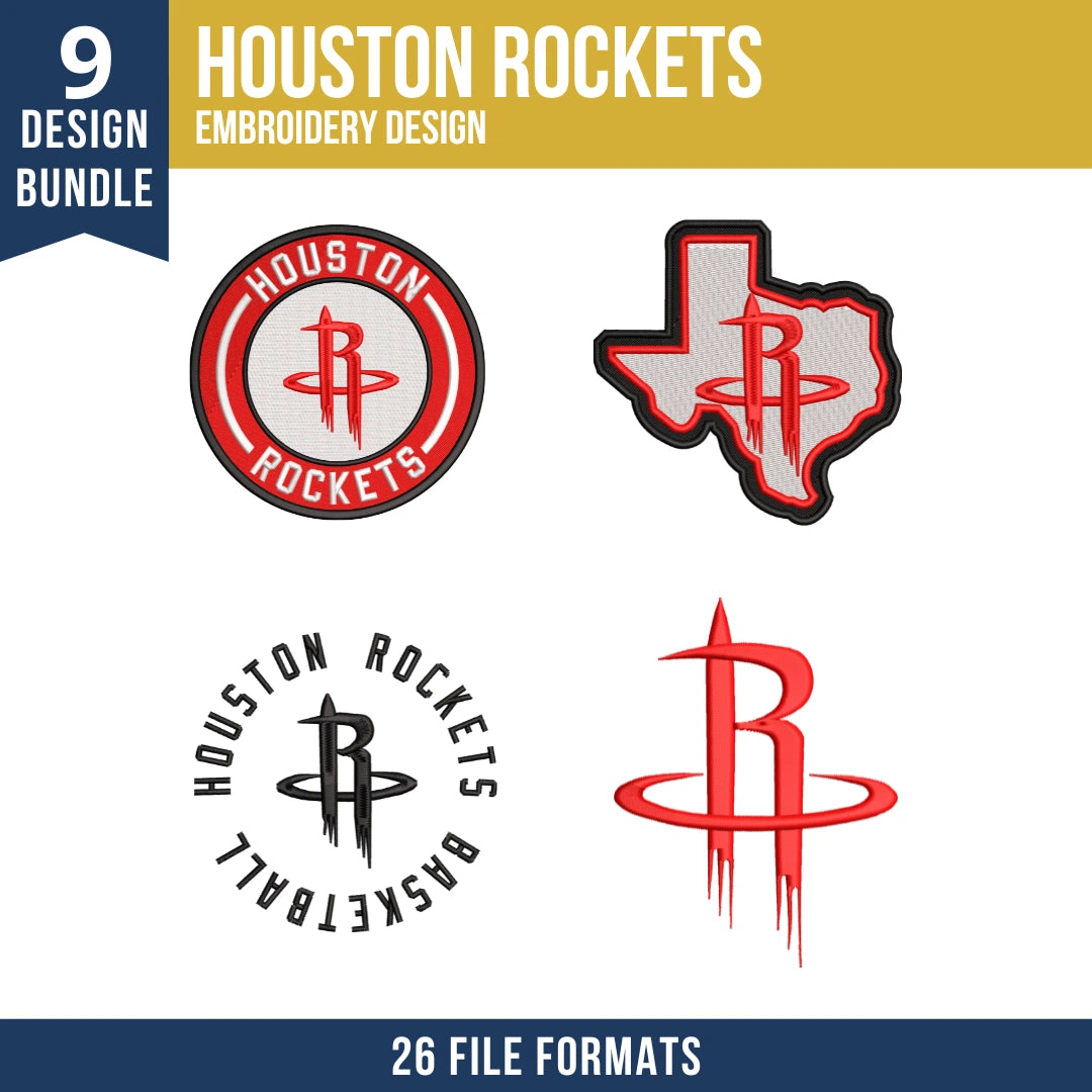Houston Rockets Embroidery Design Bundle | 9 Designs