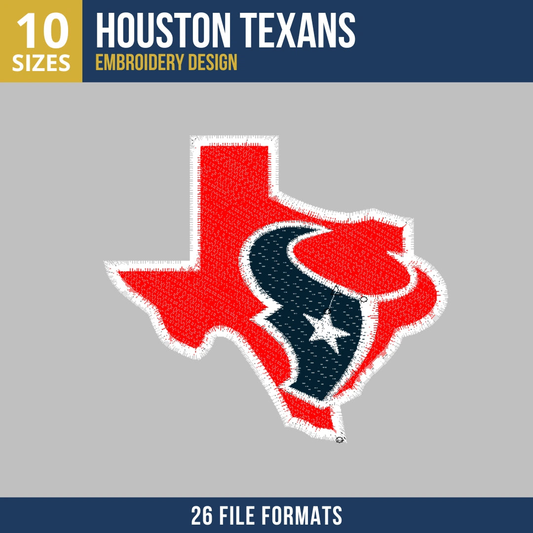 Houston Texans Texas State Shape Embroidery Design