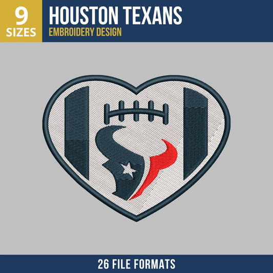 Houston Texans Heart Football Embroidery Design