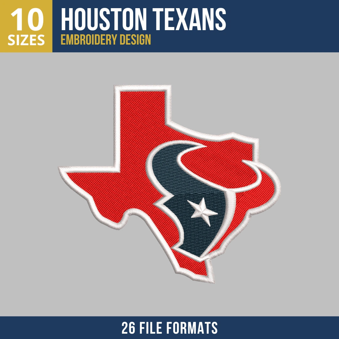 Houston Texans Texas State Shape Embroidery Design