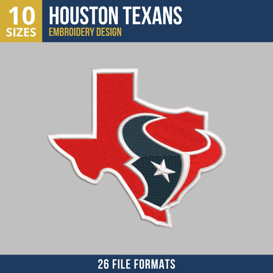 Houston Texans Texas State Shape Embroidery Design