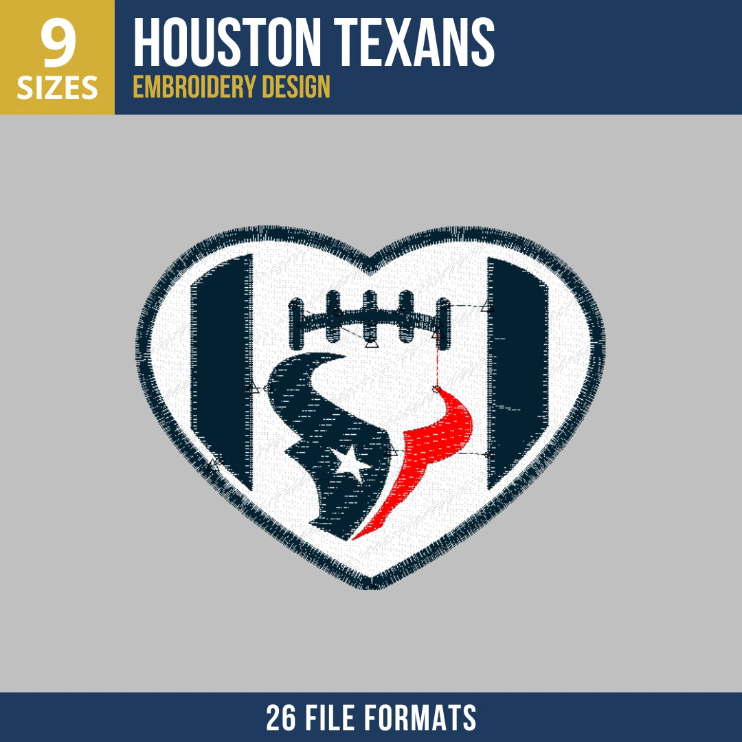 Houston Texans Heart Football Embroidery Design